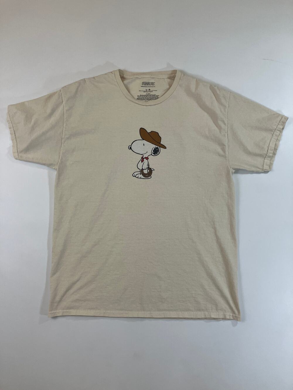 Peanuts Snoopy Cowboy Cactus T Shirt L Cream Western Desert Graphic Tee 2024